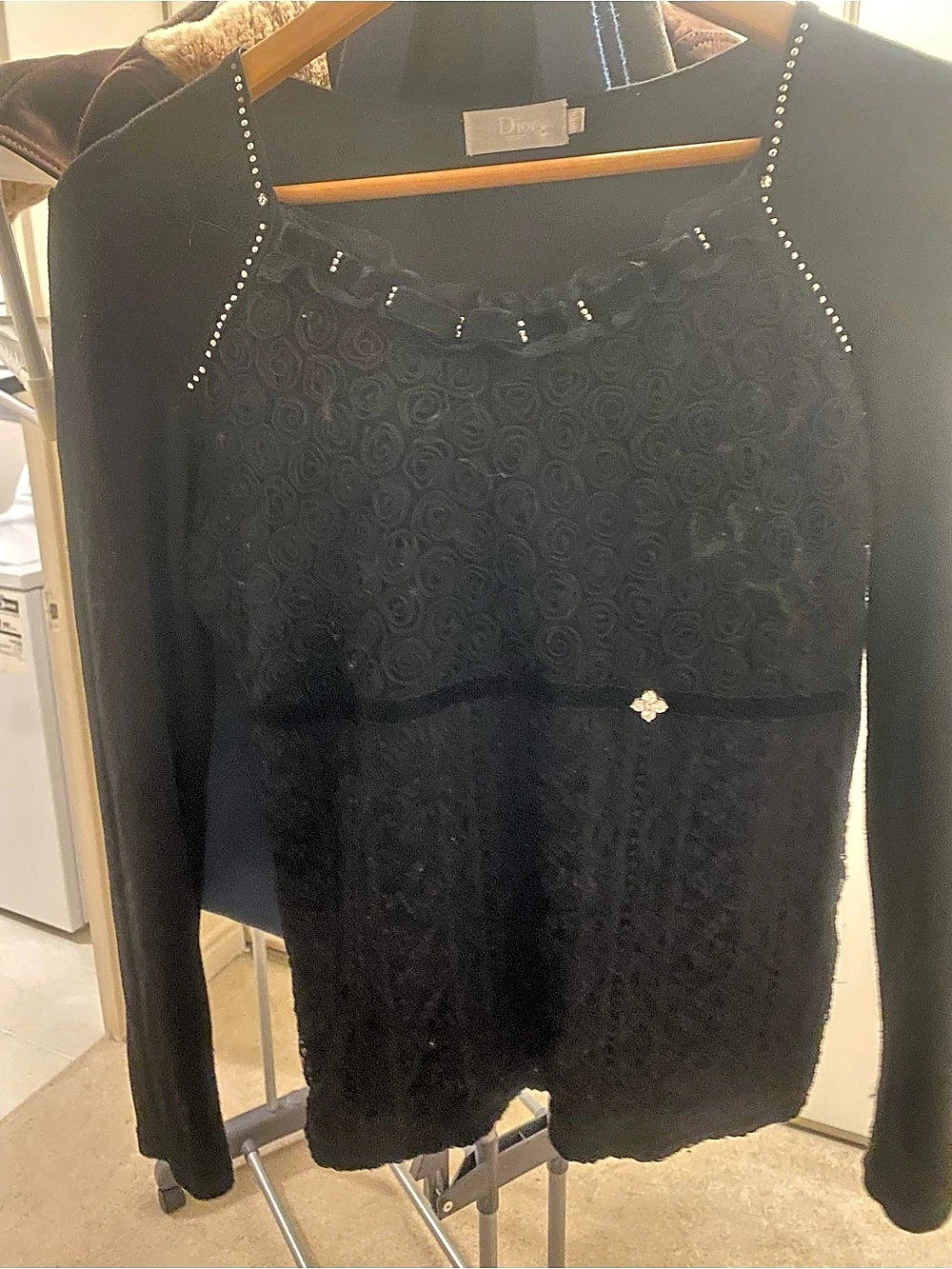 Dior Black rosette & Lace Long Sleeve blouse